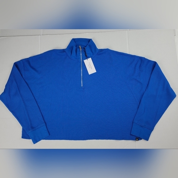 Calvin Klein Women's Waffle Knit Blue  3/4 Zip Long Sleeve Size Small New - Picture 1 of 9